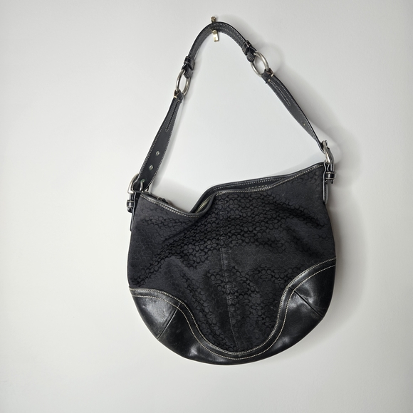 Coach Black Signature Jacquard Leather Trim Hobo Shoulder Bag A05N-1461